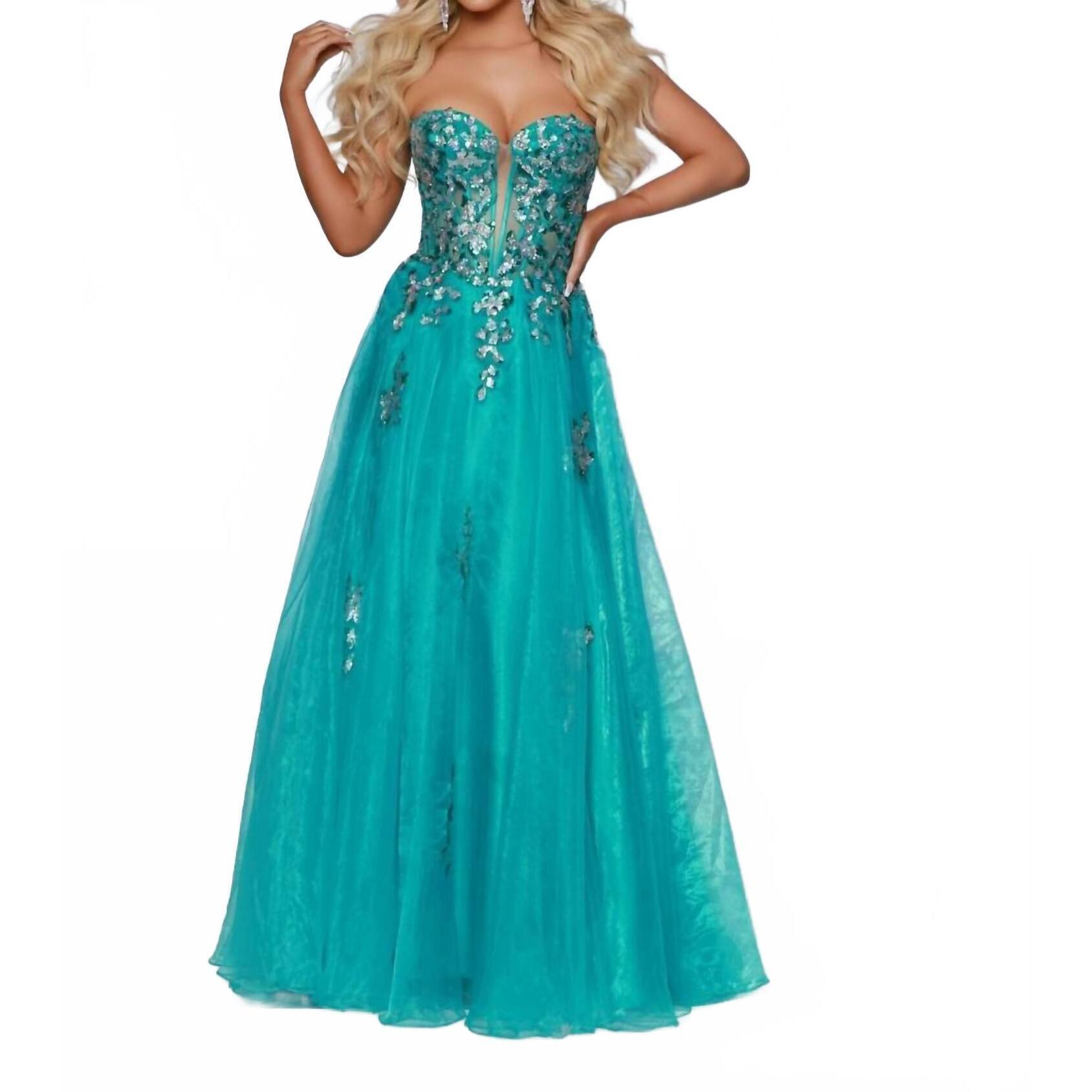 New Johnathan Kayne Strapless Sequin Maxi Dress In Jade